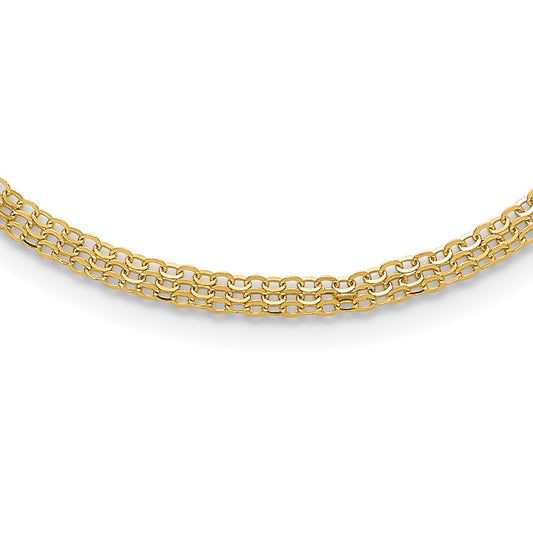 14K Polished Fancy Triple Cable Chain Necklace