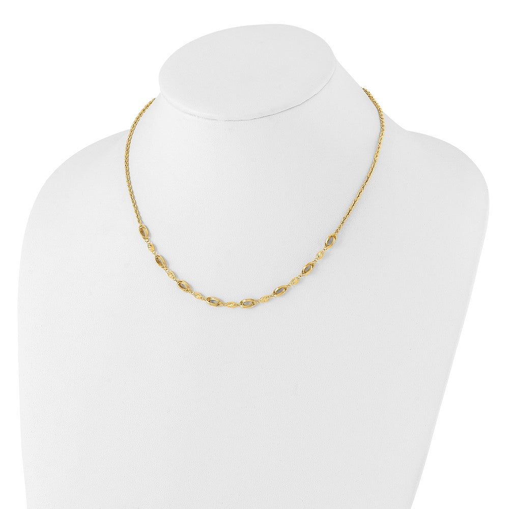 14K Polished and D/C Beaded Fancy Link Necklace
