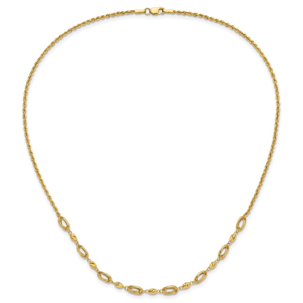 14K Polished and D/C Beaded Fancy Link Necklace