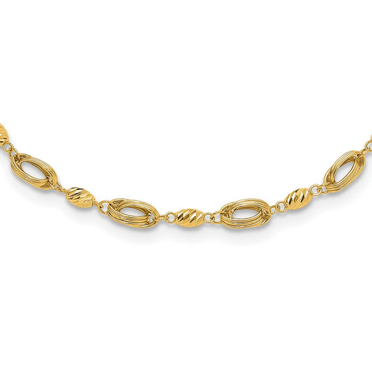 14K Polished and D/C Beaded Fancy Link Necklace
