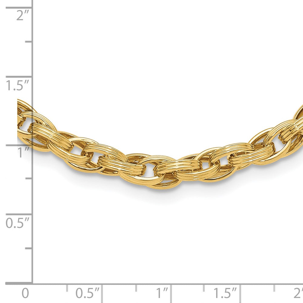 14K Polished & Grooved Fancy Oval Link Necklace