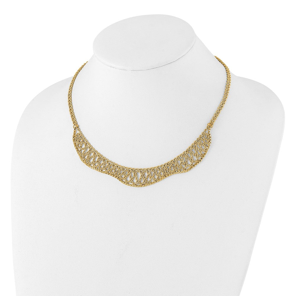 14K D/C Braided Rope Chain Fancy Front Drape Necklace