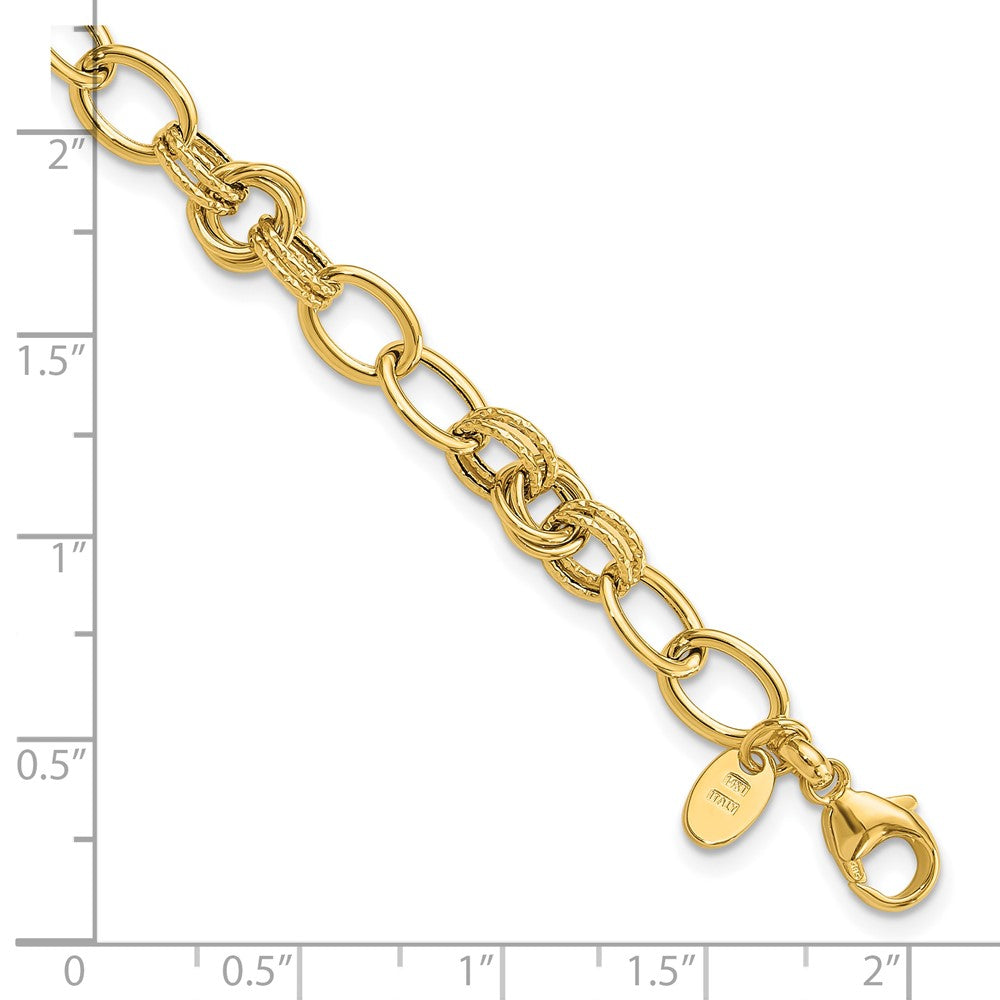 14k Polished and Textured Fancy Link Bracelet
