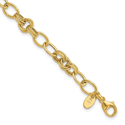 14k Polished and Textured Fancy Link Bracelet