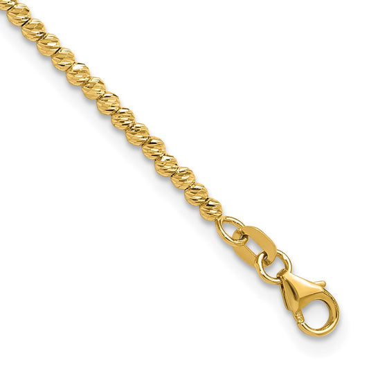 14K Polished and Diamond-cut Beaded Bracelet