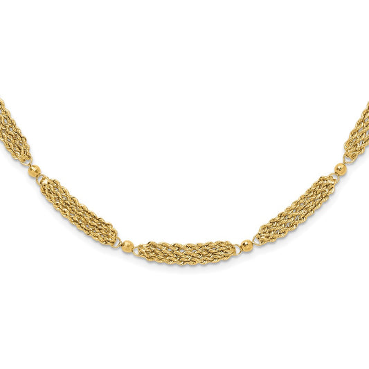 14k Polished and D/C Multi-Strand and Beaded 18.25in Necklace
