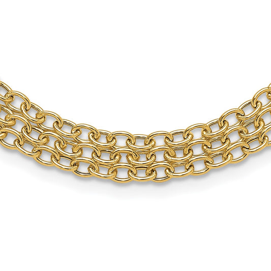 14K Polished and Textured Fancy 3 Layer Cable Necklace