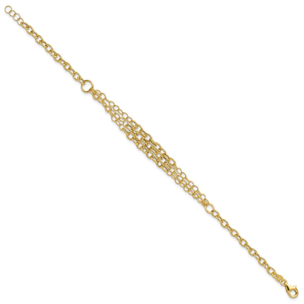 14K Polished and Textured 3 Layer Fancy w/ .5in ext. Bracelet