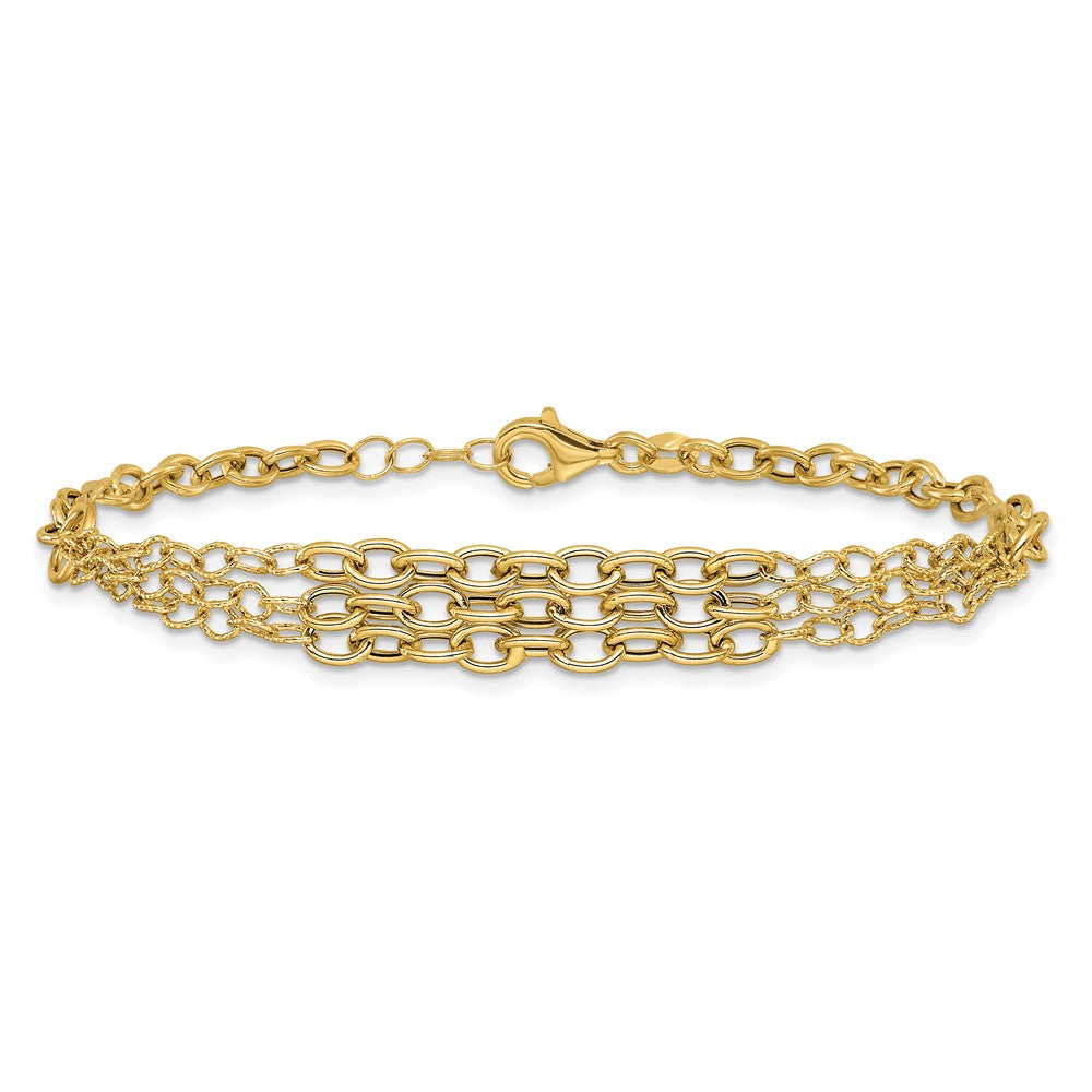 14K Polished and Textured 3 Layer Fancy w/ .5in ext. Bracelet