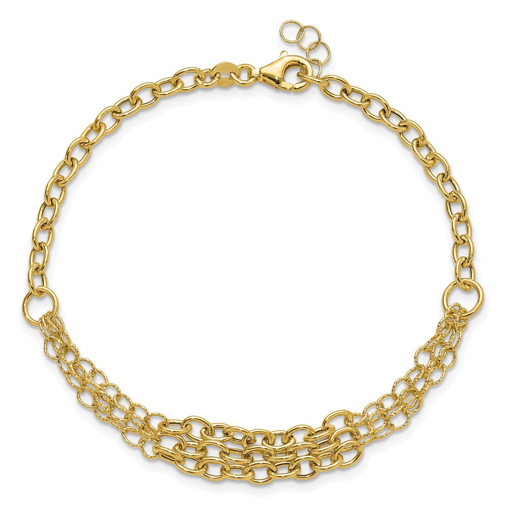 14K Polished and Textured 3 Layer Fancy w/ .5in ext. Bracelet