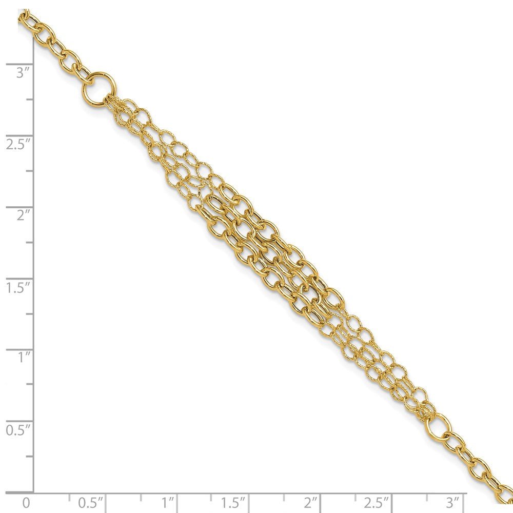 14K Polished and Textured 3 Layer Fancy w/ .5in ext. Bracelet