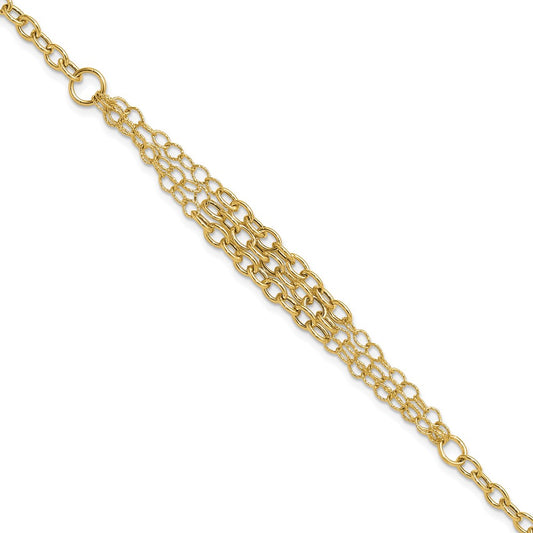 14K Polished and Textured 3 Layer Fancy w/ .5in ext. Bracelet