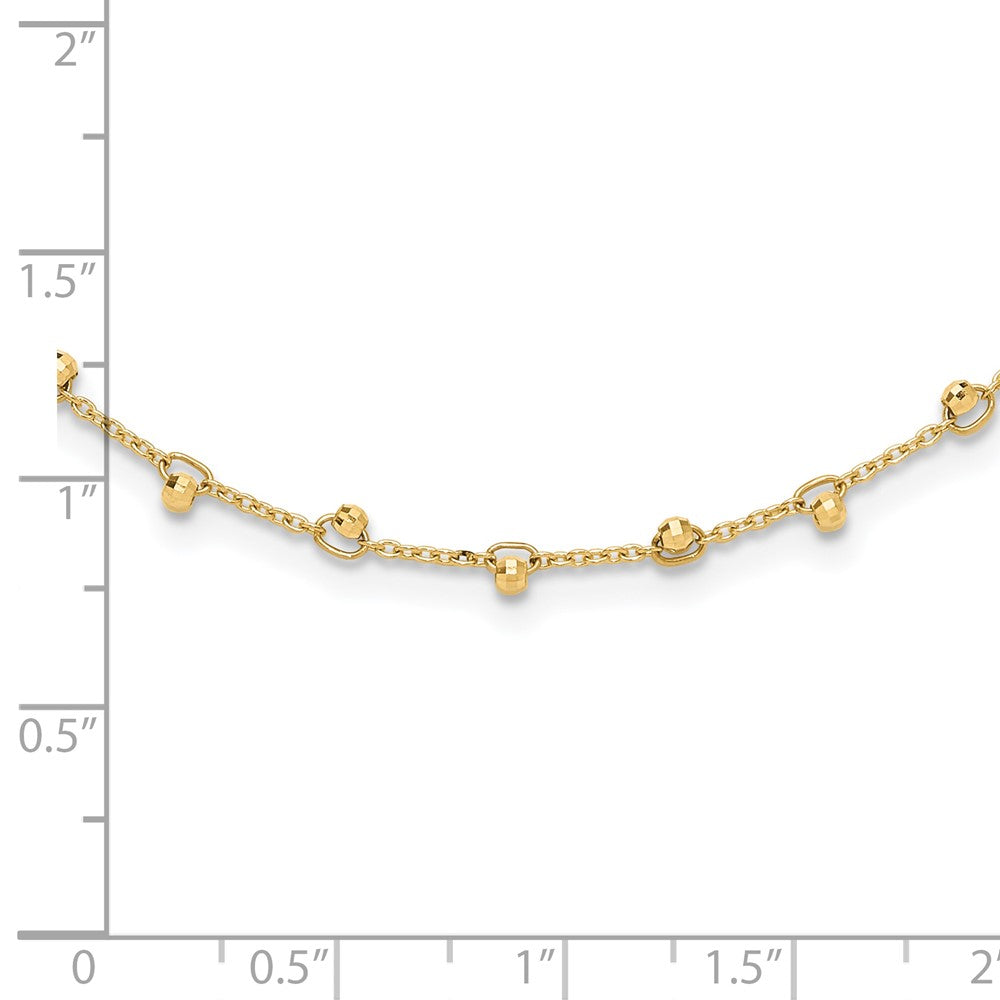 14K Polished and Diamond-cut Beaded 16in Plus 2in ext. Necklace