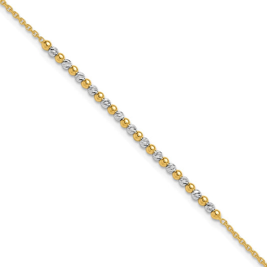 14K Two-tone Diamond-cut Beaded 7.5in Bracelet