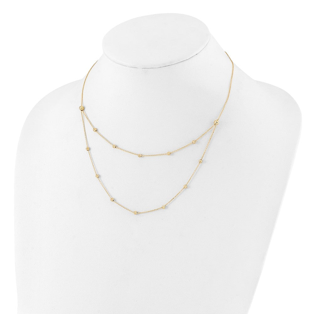 14K Polished and D/C Beaded Layered 16in w/2in ext. Necklace