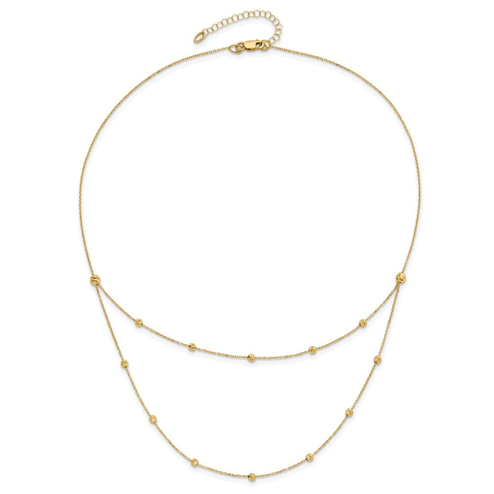 14K Polished and D/C Beaded Layered 16in w/2in ext. Necklace