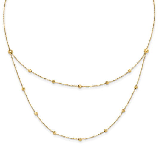 14K Polished and D/C Beaded Layered 16in w/2in ext. Necklace