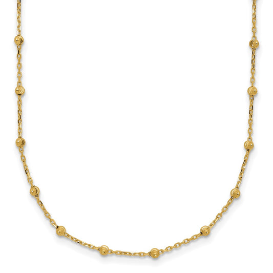 14K Polished and Diamond-cut Beaded Necklace
