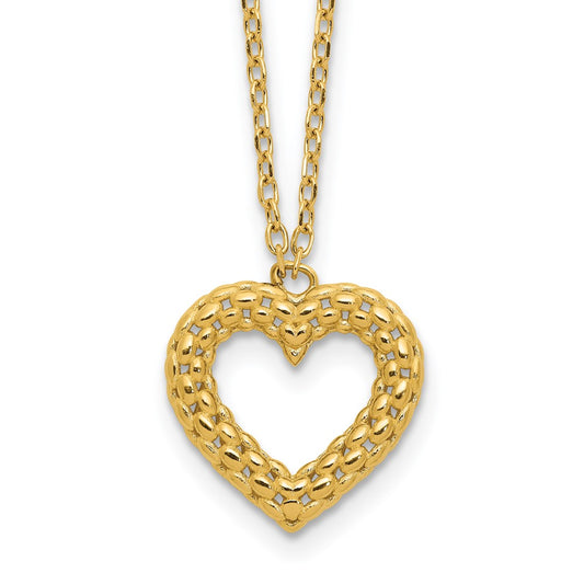 14K Polished Textured Heart 18 in Necklace