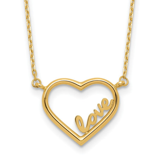 14K Polished Open Heart LOVE 17IN Plus .5 IN Ext. Necklace