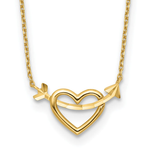 14k Polished Heart with Arrow 18in with 2in ext. Necklace