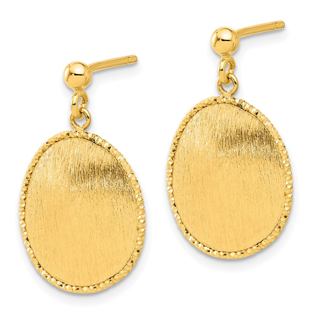 14K Gold Polished & Brushed Diamond Cut Round Dangle Post Earrings
