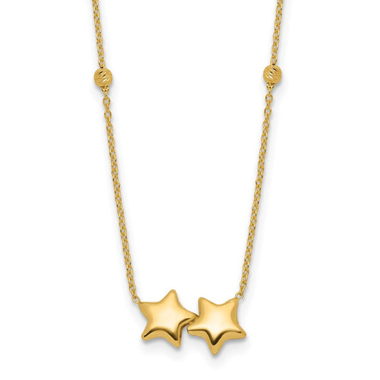 14K D/C Beaded Double Star 16in w/2in ext. Necklace