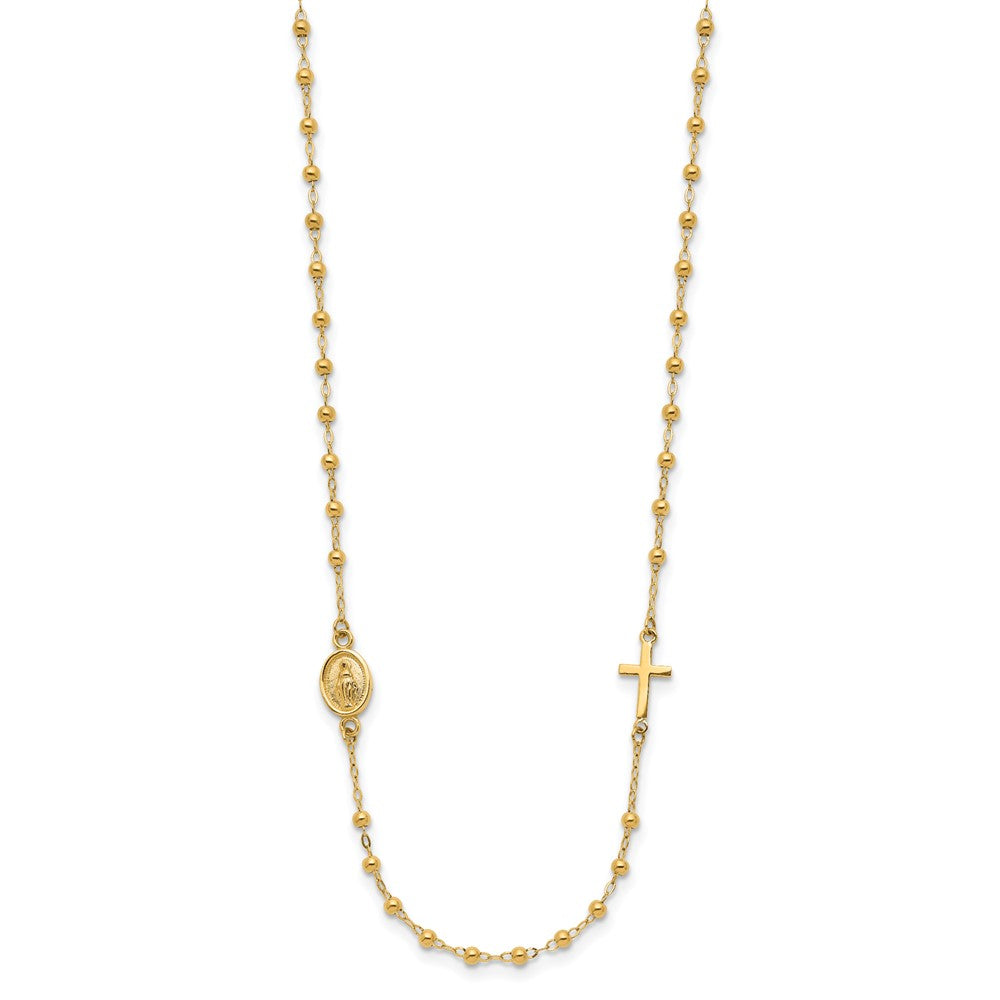 14K Polished Virgin Mary Medal and Cross Rosary Design Necklace