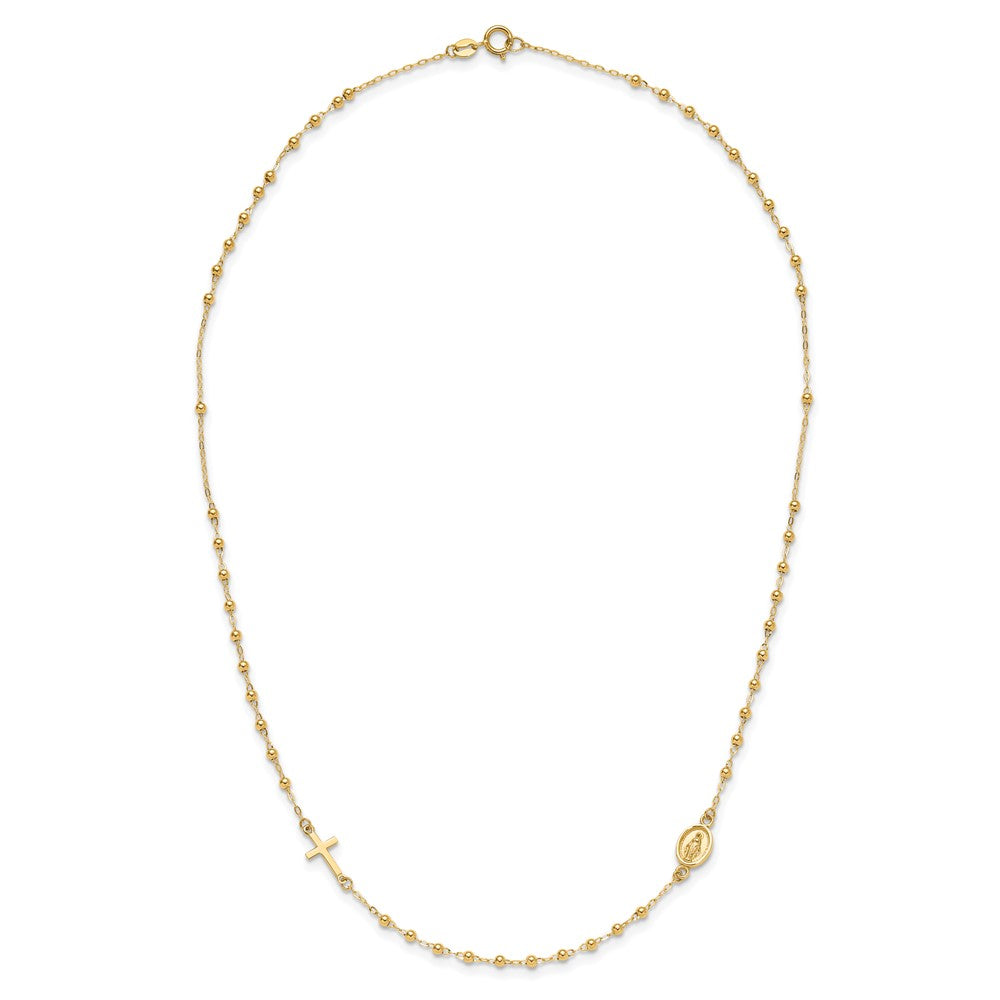 14K Polished Virgin Mary Medal and Cross Rosary Design Necklace