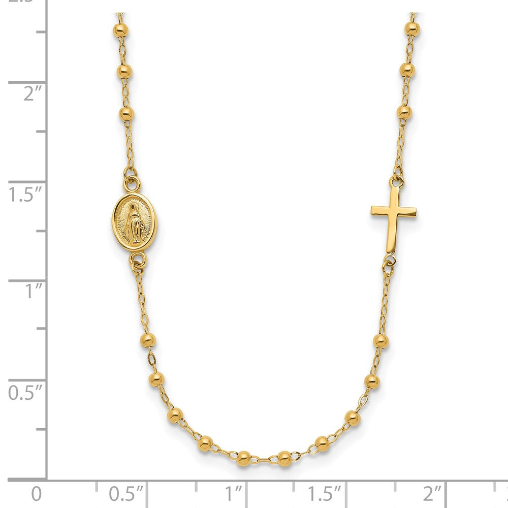 14K Polished Virgin Mary Medal and Cross Rosary Design Necklace