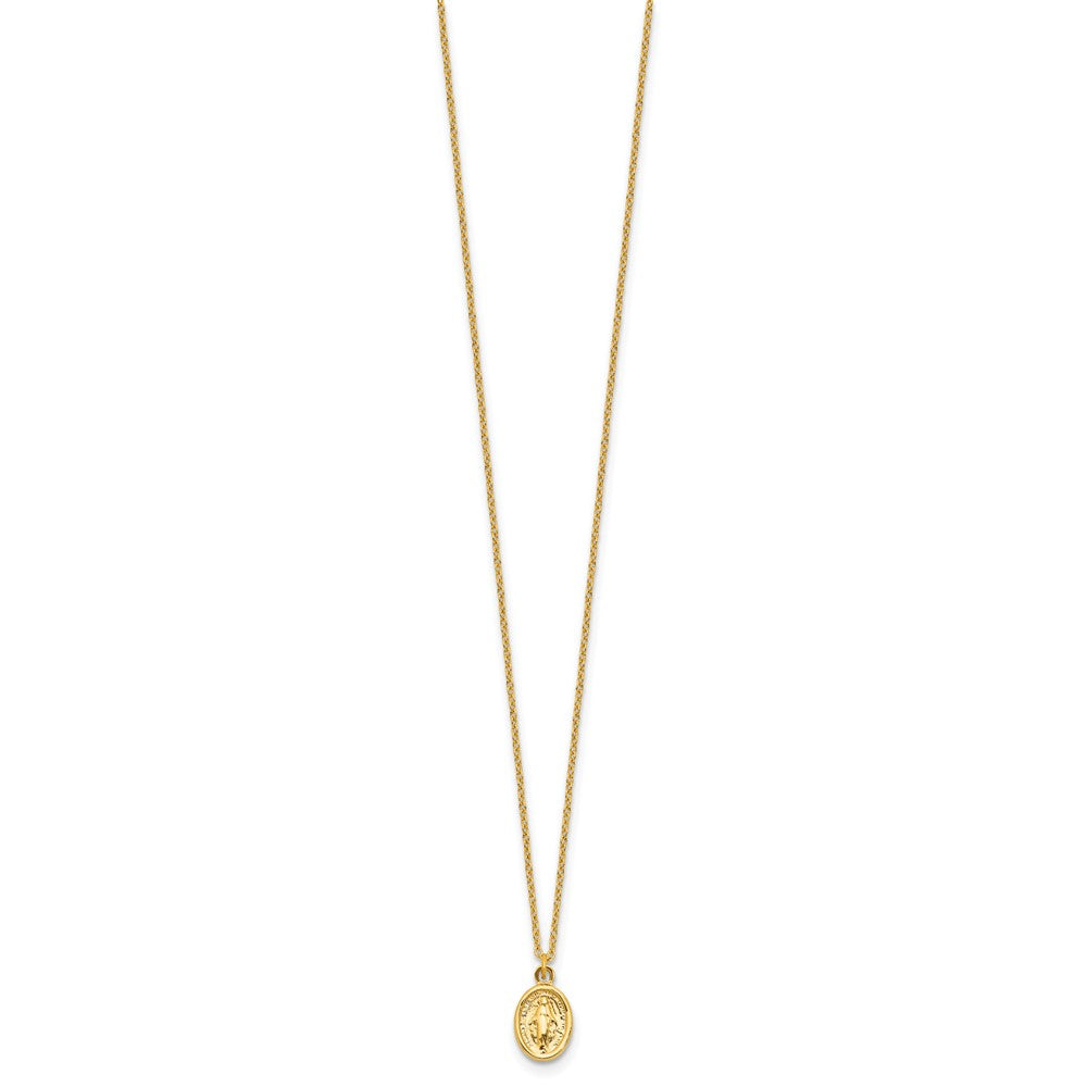 14k Polished Virgin Mary Medal  17in with 1in ext Necklace