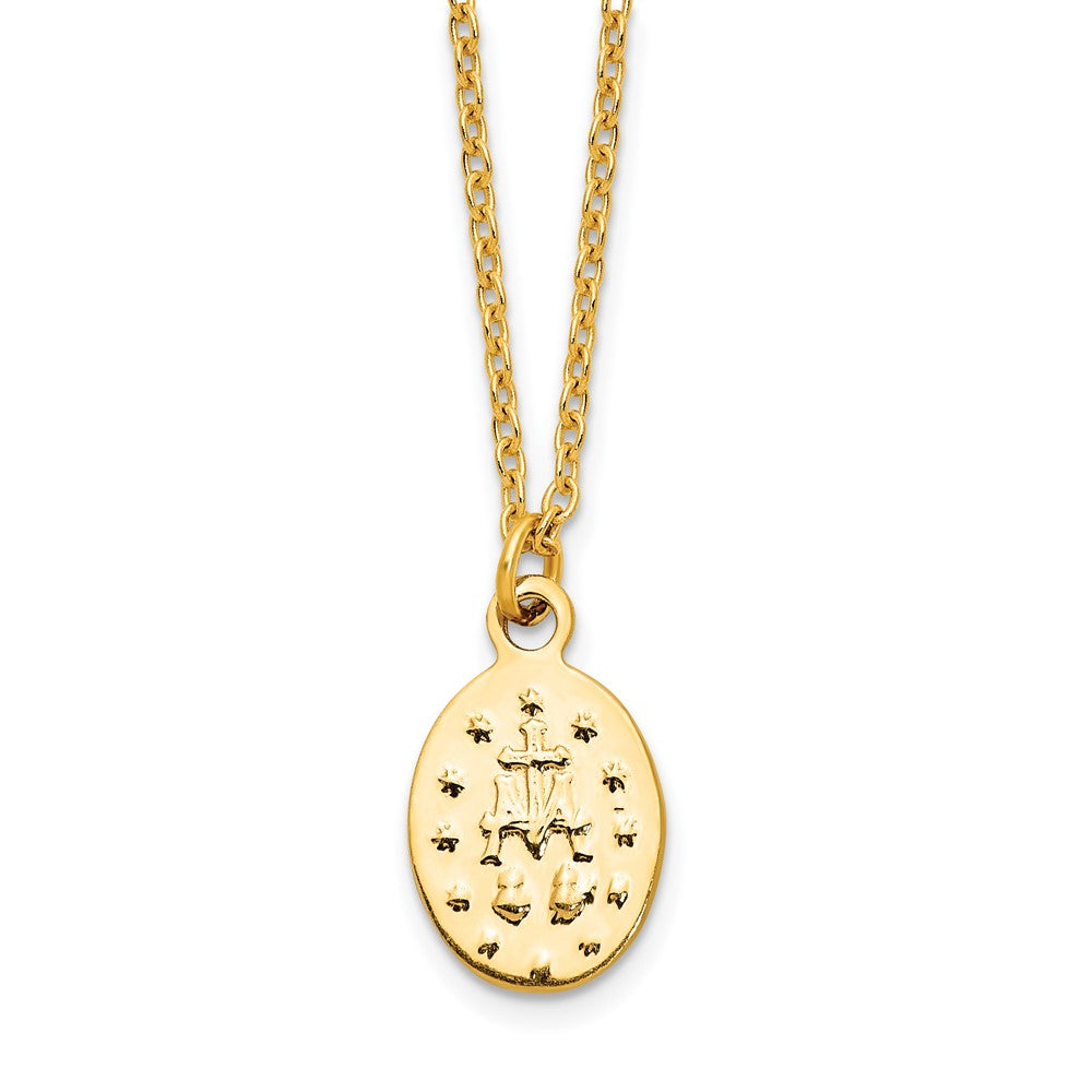 14k Polished Virgin Mary Medal  17in with 1in ext Necklace