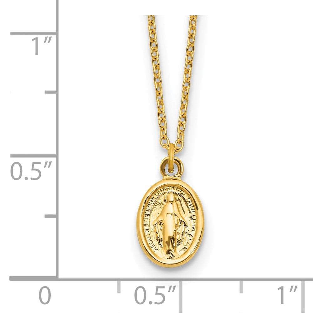 14k Polished Virgin Mary Medal  17in with 1in ext Necklace