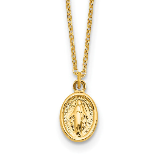 14k Polished Virgin Mary Medal  17in with 1in ext Necklace