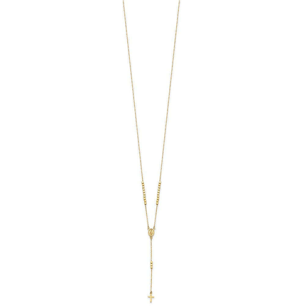 14K Rosary Design Virgin Mary Medal Cross Y-Drop Necklace
