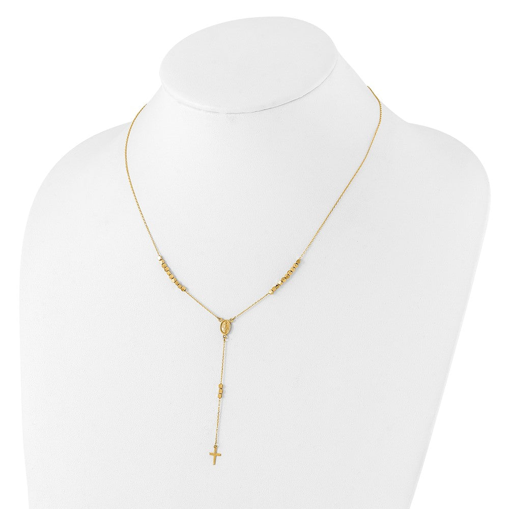 14K Rosary Design Virgin Mary Medal Cross Y-Drop Necklace