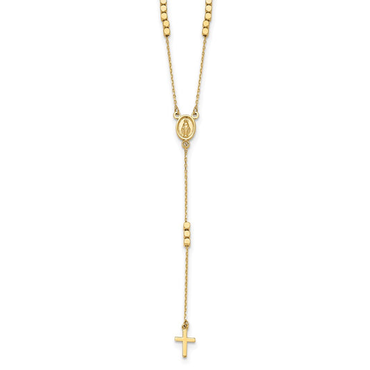 14K Rosary Design Virgin Mary Medal Cross Y-Drop Necklace