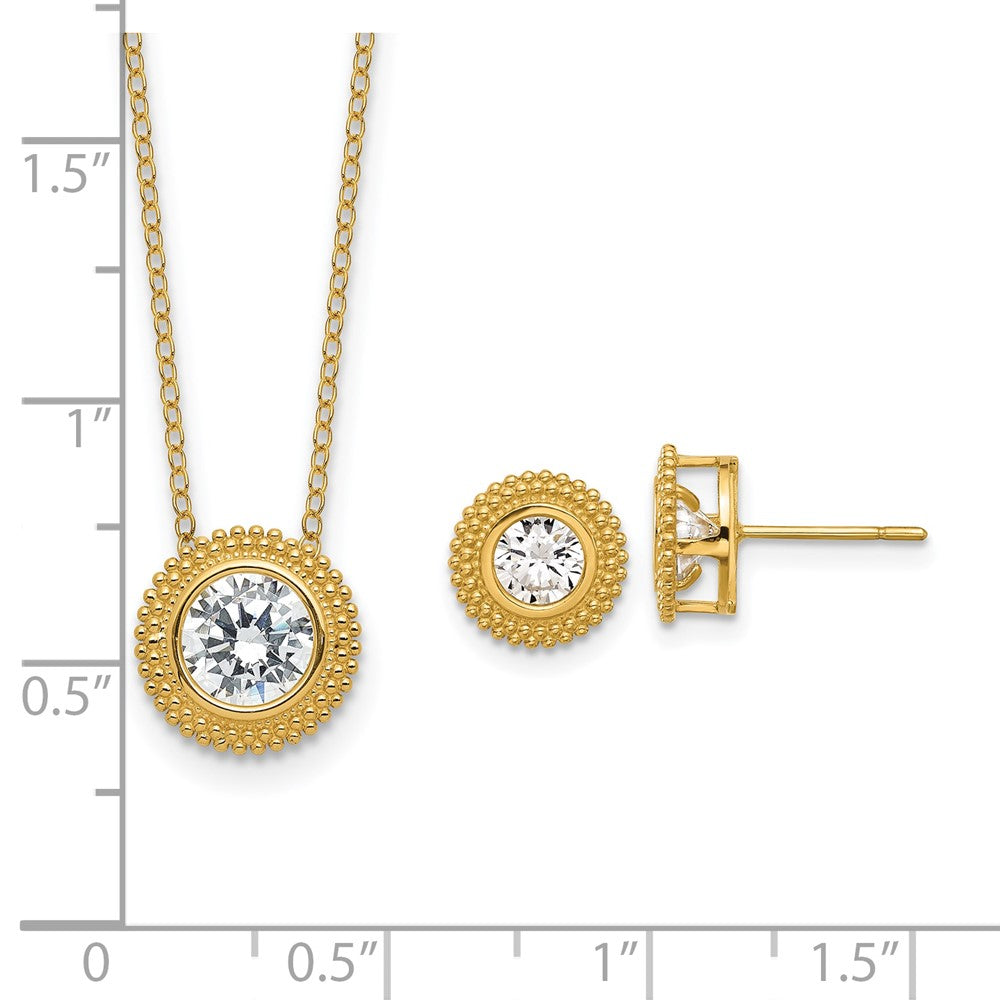 14K CZ Bezel 16in w/2in ext. Necklace and Earring Set