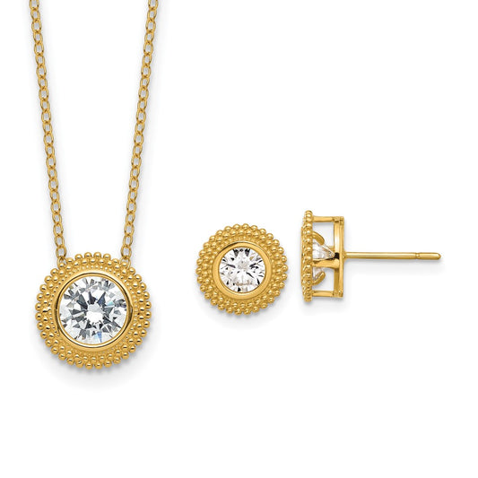 14K CZ Bezel 16in w/2in ext. Necklace and Earring Set