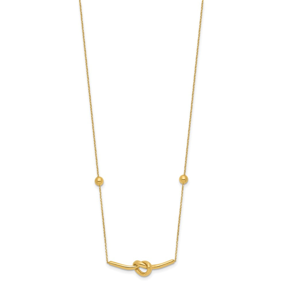 14K Yellow Gold Polished Knotted Pendant and Beads 16in w/2in ext. Necklace