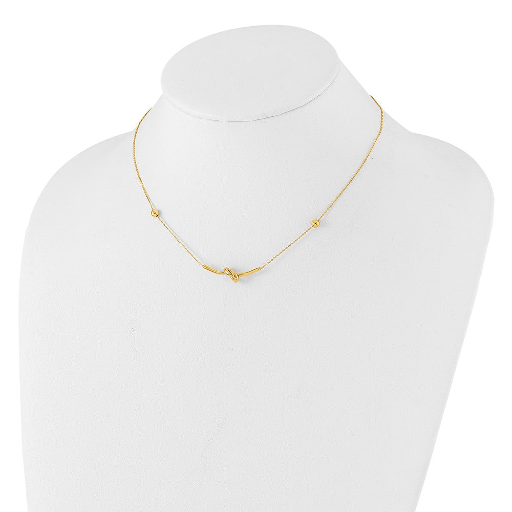 14K Yellow Gold Polished Knotted Pendant and Beads 16in w/2in ext. Necklace