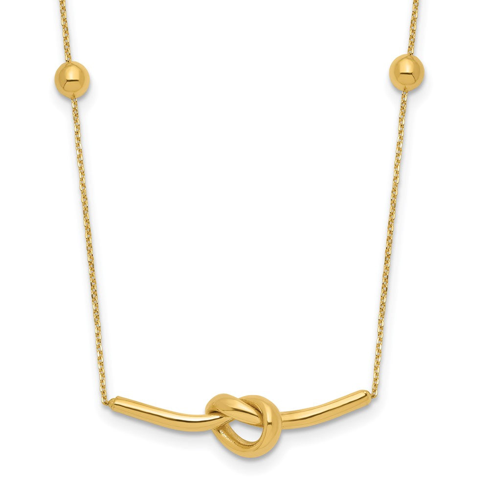 14K Yellow Gold Polished Knotted Pendant and Beads 16in w/2in ext. Necklace