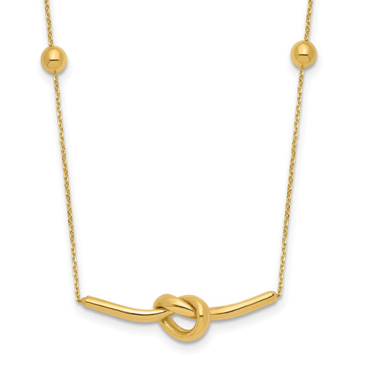 14K Yellow Gold Polished Knotted Pendant and Beads 16in w/2in ext. Necklace