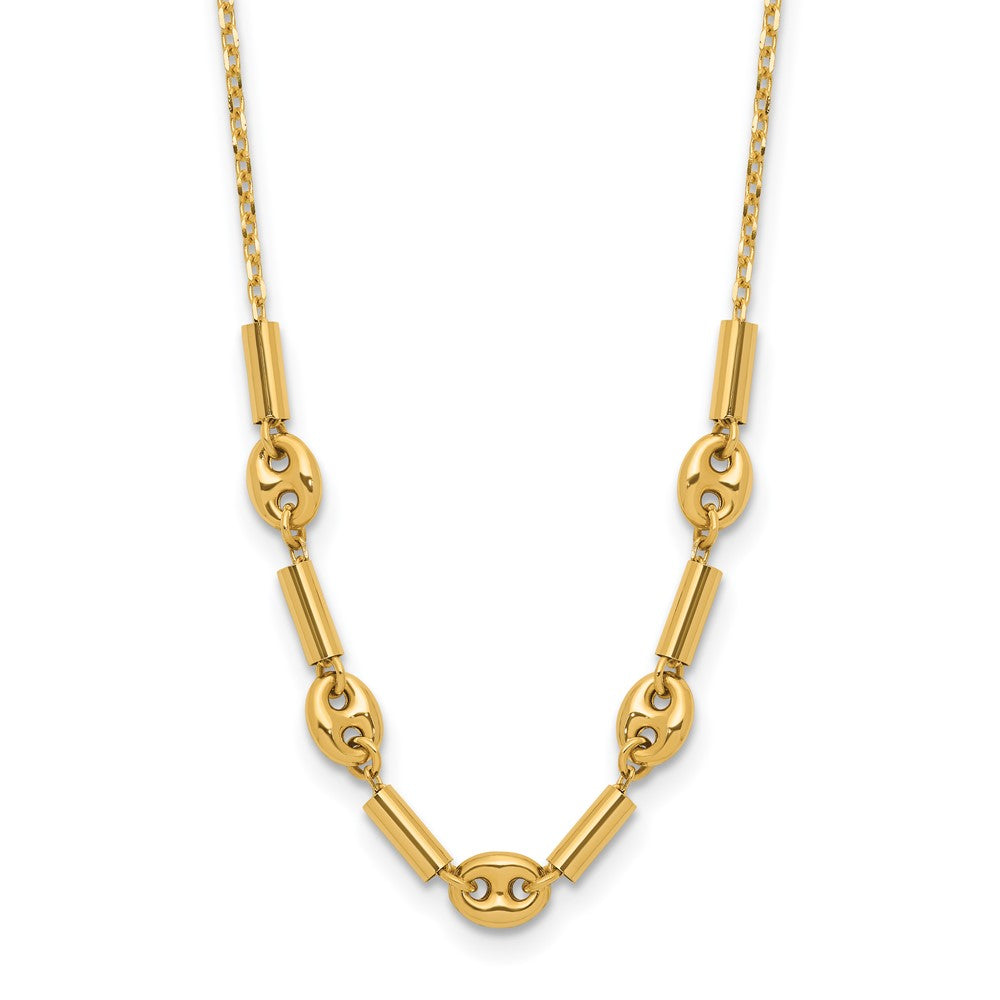 14K Polished Fancy Link Beaded Necklace