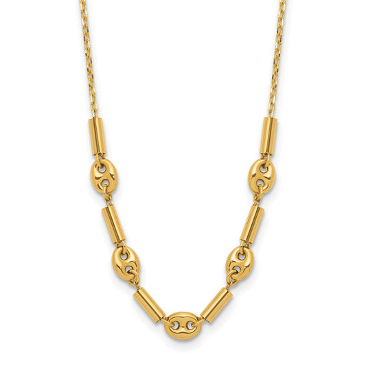 14K Polished Fancy Link Beaded Necklace