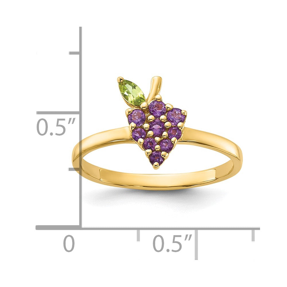 14K Gold Amethyst and Peridot Grape Ring