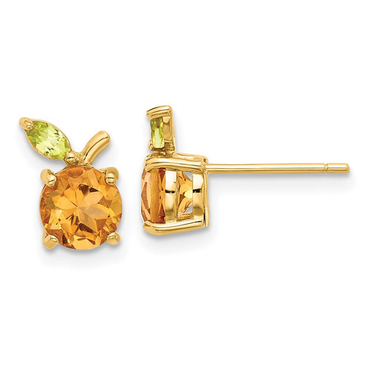 14K Gold Citrine and Peridot Orange Post Earrings