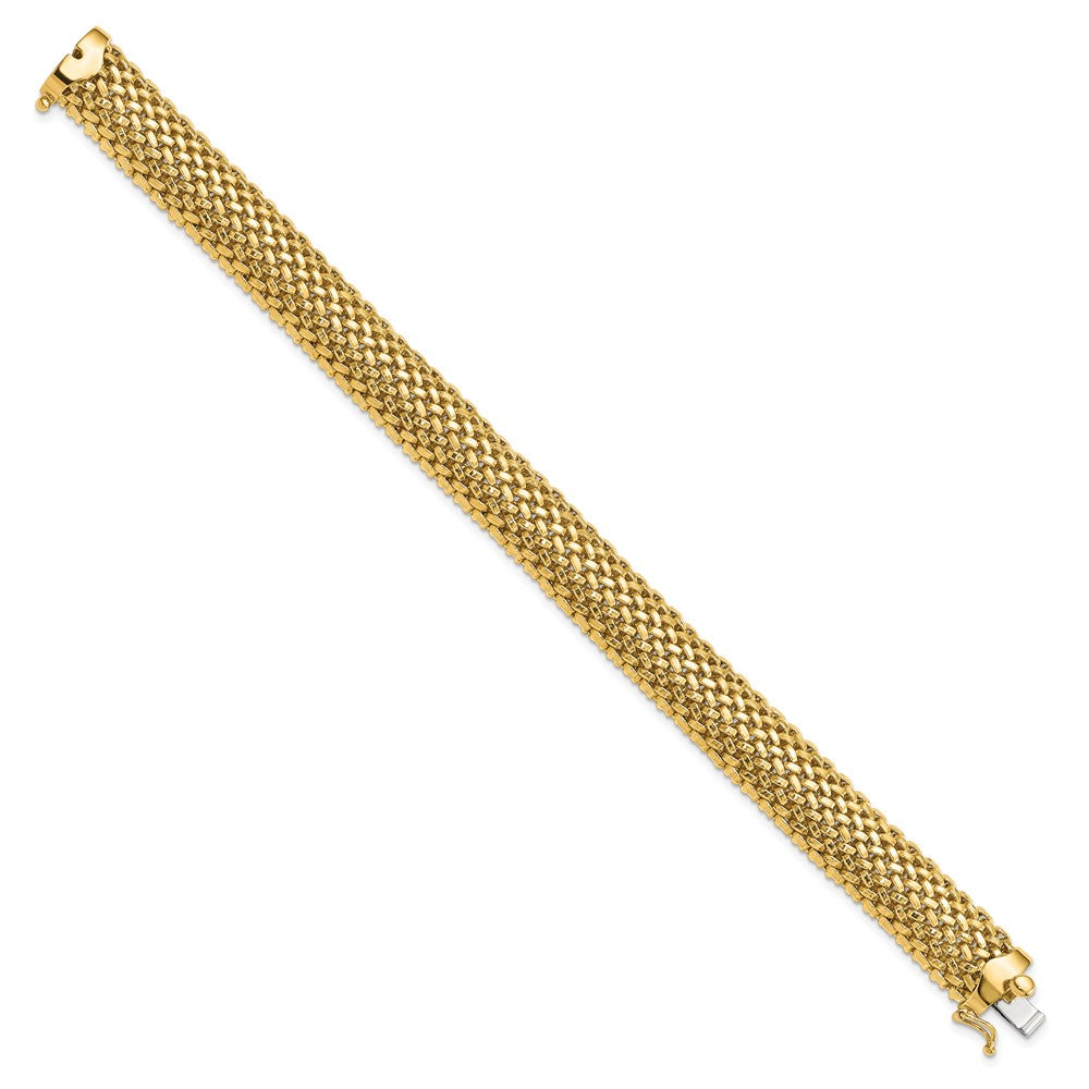 14k Yellow Gold 7.25in 12.5mm Polished Mesh Bracelet