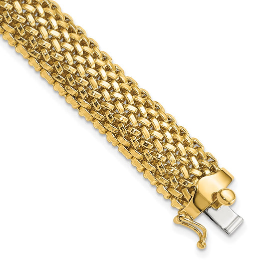 14k Yellow Gold 7.25in 12.5mm Polished Mesh Bracelet