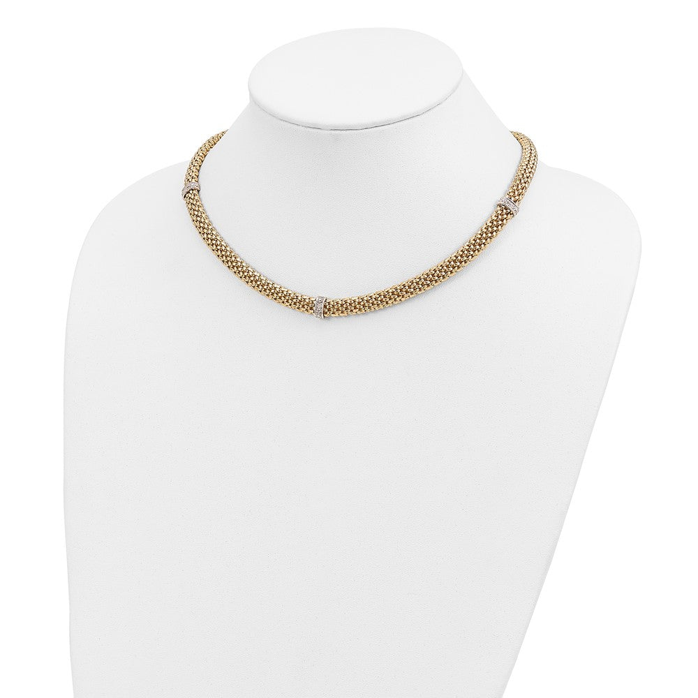 14k Two-Tone 17in .05ct Completed Polished Diamond & Mesh Necklace